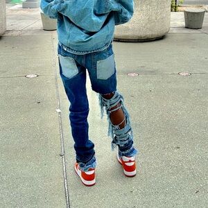 TRIPPLE STACKED CUSTOMS!!!!! 3 LAYERS OF DENIM AT THE WASTE AND ANKLES. Handmade